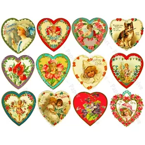 Corazones de San Valentín, Romántico Victoriano Clip Art, HOJA ADHESIVA CORTADA Y PELADA - Imagen 1 de 1