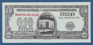 DOMINICAN REPUBLIC -- 10 CENTAVOS ORO ND ( 1961 ) -- UNC -- MUESTRA -- PICK 86s - Picture 1 of 2