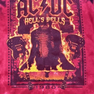 Vintage AC/DC 1980 Hells Bells Band Tee Tie Dye TShirt Mens 2XL Liquid Blue - Picture 1 of 5