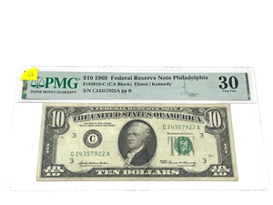 1969 $10 Ten Dollars, FEDERAL RESERVE NOTE Philadelphia,'PMG 30 Very Fine' (#49) - Picture 1 of 2