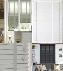 50mm Faux Wood Venetian Blinds with Tape White Grey Window Blinds Slatted Shades - Picture 1 of 9