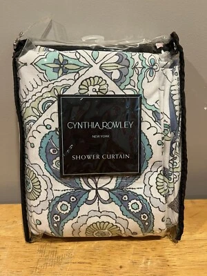 CYNTHIA ROWLEY Azulejo Parisino Azul Teal Mezcla de Algodón Tela Cortina de Ducha 72x72" Foto 1 de 2