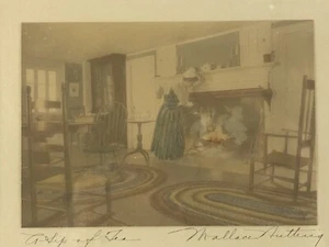 Antique Wallace Nutting Interior Hand Colored Photograph, "A Sip of Tea" - Picture 1 of 6
