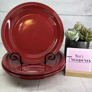 Mainstays RAINFOREST RED SEDONA Solid Embossed Ring Stoneware Dinner Plate Set 4 - Picture 1 of 20