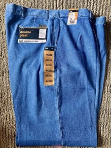 NWT Lee Men 44x30 Tapered Leg Double Pleat Relaxed Denim Blue Jeans 100% Cotton - Picture 1 of 7