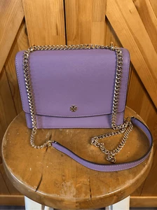 Borsa a tracolla/tracolla Tory Burch Emerson mini catena pelle viola - Foto 1 di 15