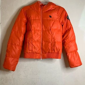 Abercrombie Kids Hood Puffer Girls Down Coat Orange Jacket Size XL - Picture 1 of 16