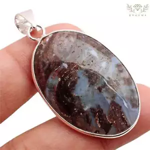 Muschio Agata Gemma 925 Ciondolo Placcato Argento Handmade Gioiello Regalo 4.2cm - Foto 1 di 3
