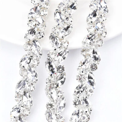 90cm Crystal Rhinestone Chain Trim Diamante Ribbon Beaded Floral Applique Sewing - Image 1 of 4
