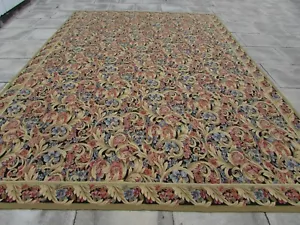 Vintage Hand Made French Design Wool Beige Black Red Original Aubusson 440X305cm - Picture 1 of 12