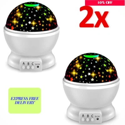 ROTATING LED LIGHT PROJECTOR KIDS BABY MOOD LAMP NIGHT XMAS STAR MOON SKY NEW - Image 1 of 2