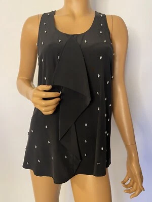 Top negro tachonado 100% seda sin mangas mediano Foto 1 de 4