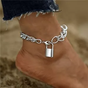 Fußkettchen Schloss Fusskette Silber Damen Armband Fußschmuck Geschenk Fuß Kette - Bild 1 von 5