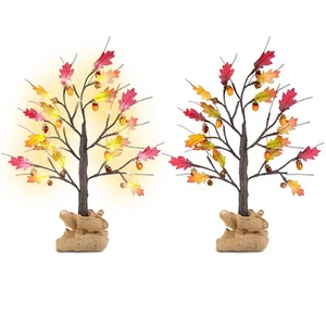 New 2Pcs 2FT Lighted Maple Tree, 24 LED Beads, Battery Powered, Fall D?cor - Picture 1 of 8