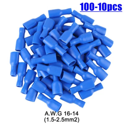 100-10pcs Blue Fully Insulated Female Spade Electrical Connector Crimp Terminals - Image 1 of 3