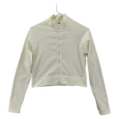 Fabletics Jacket Womens Large Ivory Ribbed Stretch Active Run Gym Zip Up NWT - Image 1 of 4