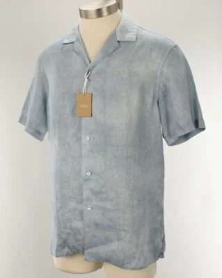 ALTEA Men Blue BAKER Garment Dyed Short Sleeve Linen Camp Shirt MEDIUM Italy NWT - Image 1 of 2