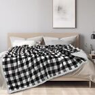 Black and White Buffalo Plaid Sherpa Fleece Throw Blanket for Couch Twin, Sof...