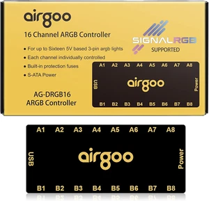 Airgoo Contrôleur Signal RVB 16 Ports - Contrôleur ARGB Alimenté SATA Éclairage PC - Photo 1/12