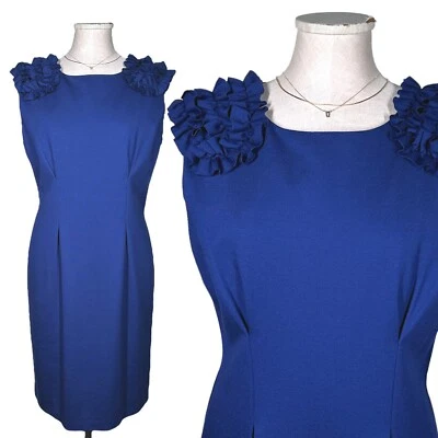 Nuevo $248 TRINA TURK Roseta Volantes Azul Vestido Plisado Funda Carrera Boda 10 Foto 1 de 4