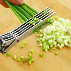 Herb Scissors Chop Herbs Easily with 5 Blade Scissors Onion Cutter Kitchen Tool - Picture 1 of 8