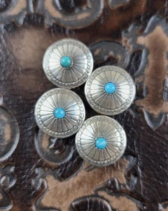 Southwest Western Concho Button Covers Set of 4 Silver Tone with Blue Stones - Picture 1 of 10