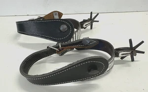 Hand Made Set of Ornate Western Spurs Custom Iron & Chrome Overlay leathr straps - Picture 1 of 9