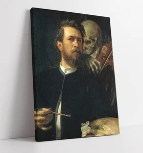 SELF PORTRAIT WITH DEATH, ARNOLD BOCKLIN- DEEP FRAMED CANVAS WALL ART PRINT - Picture 1 of 2