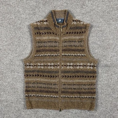 Vintage Brown Stripe Full Zip Sweater Vest Men M High Neck 90s Retro Grandpacore - Image 1 of 4