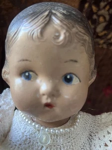 "Antiguo vestido de ganchillo de 10"" para muñeca de composición de bebé alemán cabello castaño ojos azules" - Imagen 1 de 7