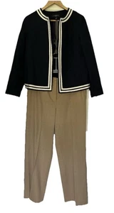 Talbots 2 Pc Suit Size 12P Blazer Cotton Blend Navy & Camel Wool Pants - Picture 1 of 13