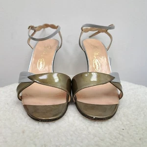 Signorina Vintage Boxed Olive Kitten Heels Italian Leather Size 37.5/UK 4.5 - Picture 1 of 14