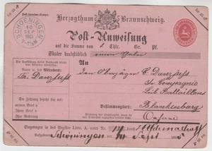 GERMANY 1865 BRAUNSCHWEIG POSTAL ORDER RECEIPT CARD (CK297) - Picture 1 of 2