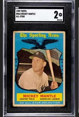 💪🏽 1959 Topps - Alto # Mickey Mantle #564 All Star SGC 2 Dead Centered 👏 Foto 1 de 3