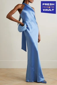 RRP €1500 GALVAN LONDON Pandora Satin Gown FR44 US12 2XL Draped Back Halter - Picture 1 of 10