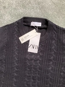 Zara Man XL Size Black Stretch Cable Knit Jumper NWT - Picture 1 of 8