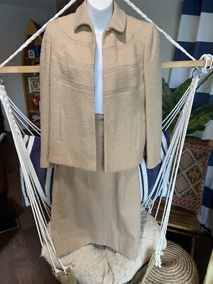 "Traje Falda Verdadero Vintage 100% Lana Blazer Chaqueta Tostado Se Ajusta a Mujer Cintura 24""" Foto 1 de 4