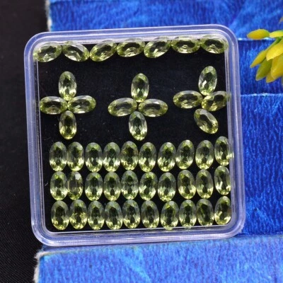 49 Stück VVS Natürlich Peridot Oval Facettiert Schliff 5mm 3mm Unbehandelt Lose - Bild 1 von 4
