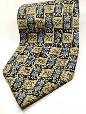 DANIEL DE FASSON Handmade 100% Silk Tie Men's Navy Blue Gold Brown Necktie NEW - Image 1 of 3