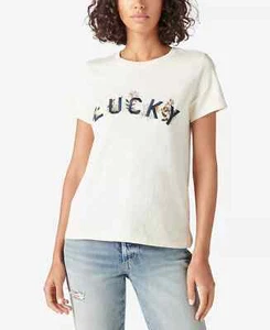 Lucky Brand Womens Floral Embroidered T-Shirt, White, Large - Picture 1 of 1
