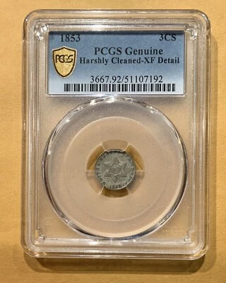 1853 3¢ Three Cent Silver PCGS XF Details - Image 1 of 4