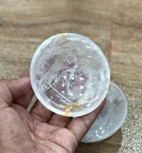 Natural Clear Quartz Stone 30MM Gemstone Handcarved Healing Power Prayer Bowl - Picture 1 of 6