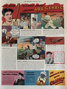 Lou Gehrig Camels Cigarettes Larruping Cartoon Yankees Vintage Print Ad 1937 - Picture 1 of 1