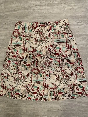 Merona Skirt Size 10 100% Linen /White With Brown, Aqua, Cranberr  — 第 1/4 张图片