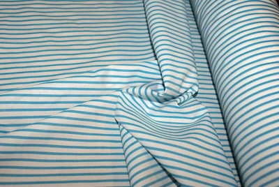 Washed Teal & White Stripe Cotton Print Fabric, Light Weight, By the Metre - image 1 of 4