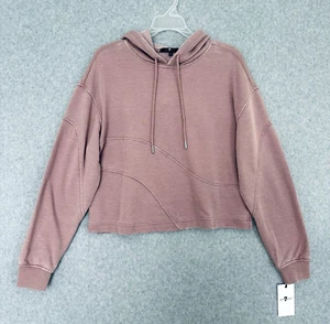 7 For All Mankind Womens Hoodie Pink Cropped Hooded Pullover Sweatshirt Small S - Picture 1 of 15