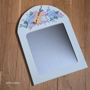 Vintage White Cream Floral Violin Ornate Wall Mirror Coquette Music Decor 13x9 - Picture 1 of 4
