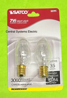 SATCO S3791 2-Pack 7W Clear C7 7 Watt Night Light Bulb E12 Base Incandescnt - Image 1 of 2