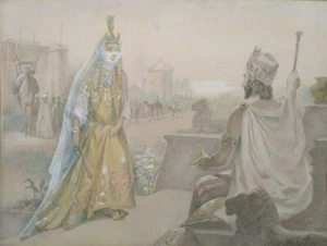 AMERICAN OTTO CUSHING Sd ORIG ANTIQUE M/M ROYAL FIGURES in DESERTSCAPE FRAMED - Picture 1 of 11