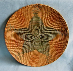 Vtg Woven Sweet Grass Coil Basket w/ Star Design Boho, Native American Decor - Picture 1 of 7